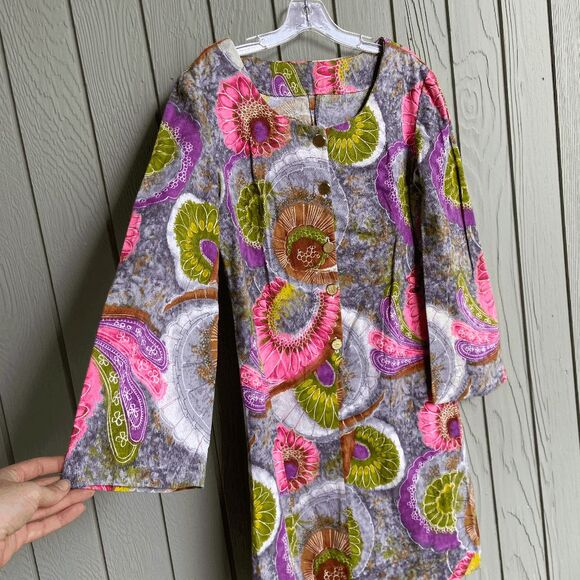 NC True Vintage 60s/70s Gold Button Front Bell Sleeved Go-Go Girl Dress - S/M - Picture 6 of 9